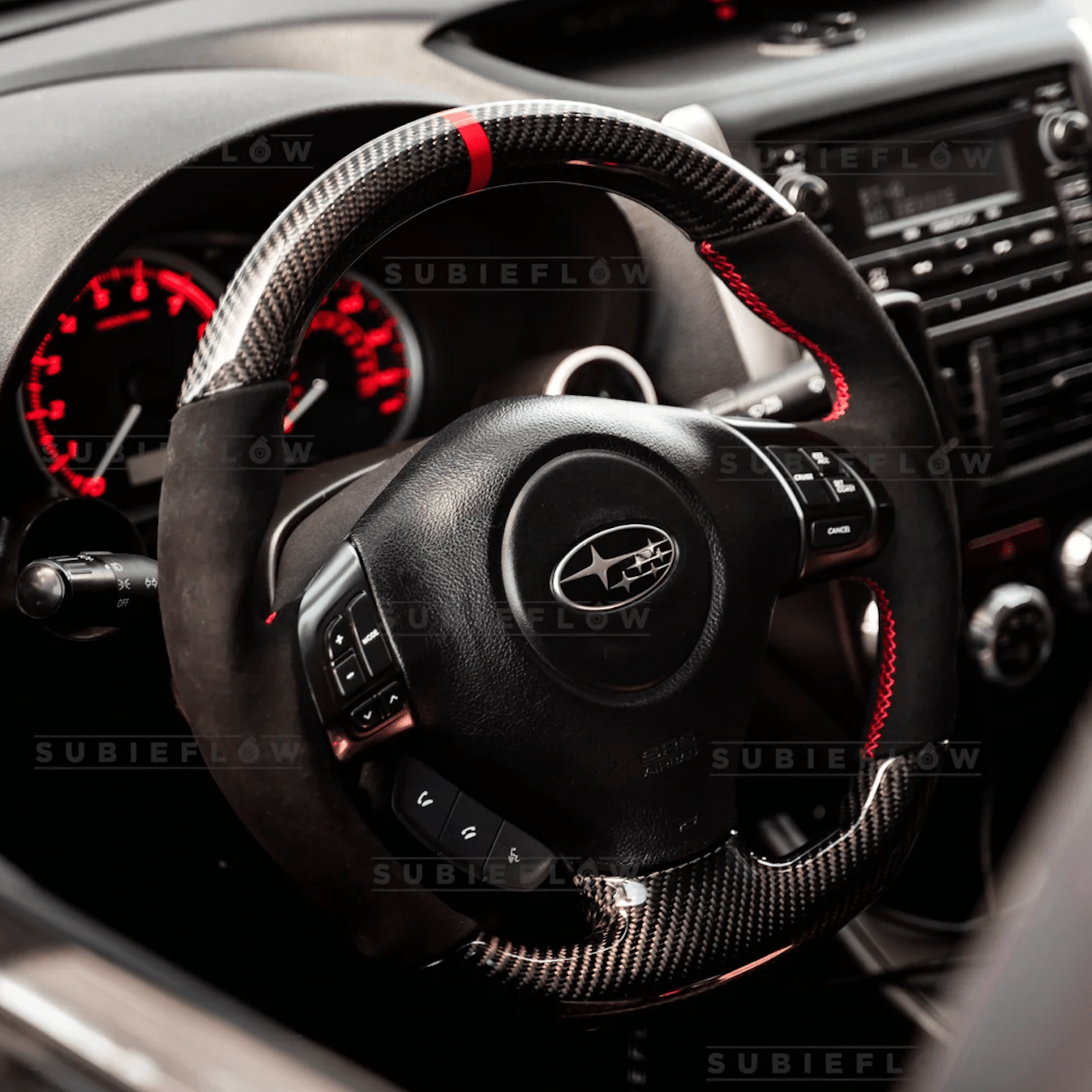 2008-14 WRX/STI Carbon Fiber D-Shape Steering Wheel - SubieFlow