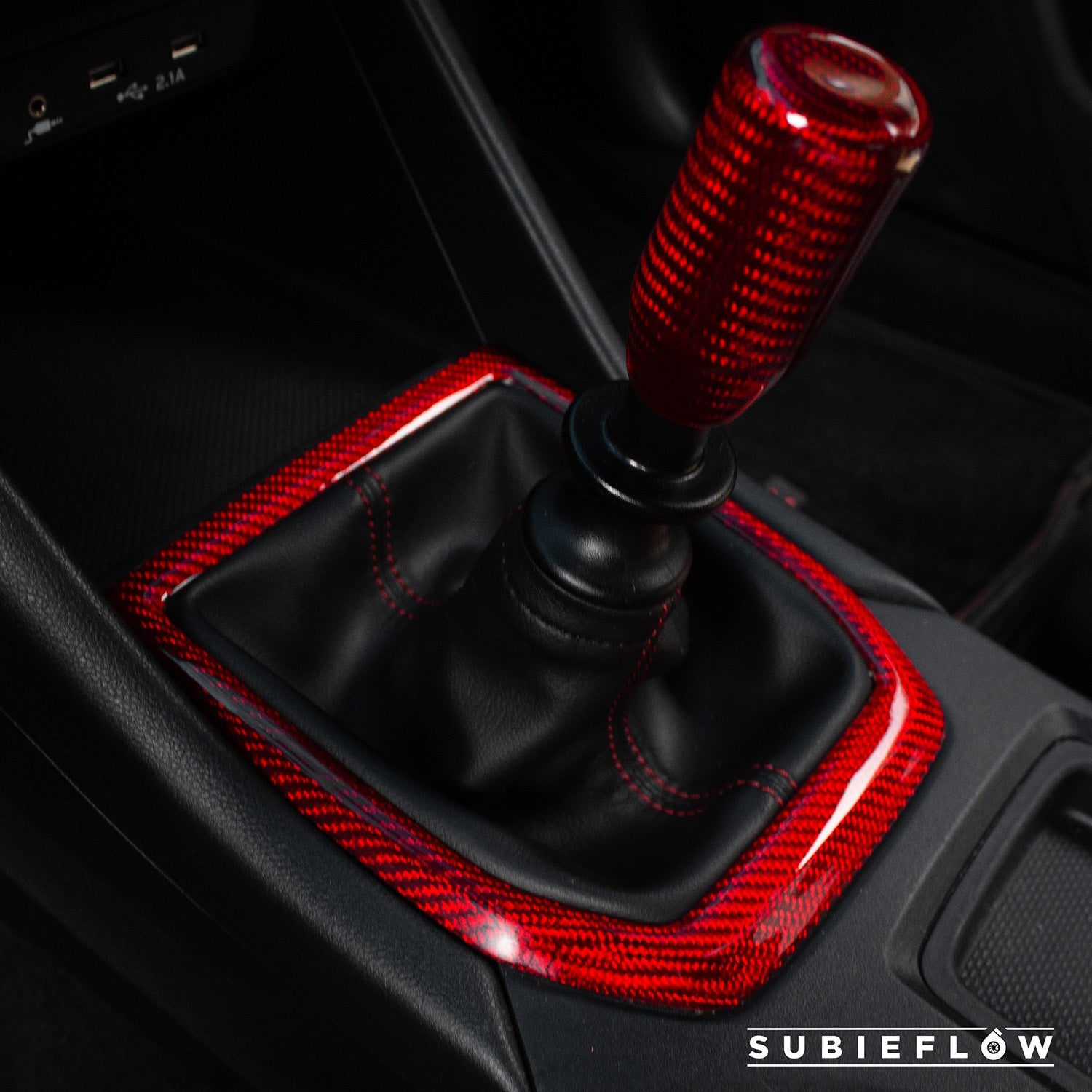 2022-25 Subaru WRX Red Carbon Fiber Shifter Trim Cover - SubieFlow